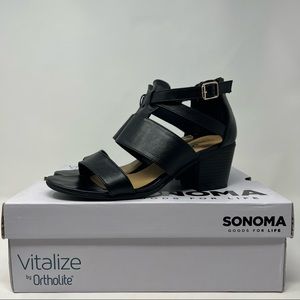 Sonoma Corinne Sandal Black Open Toe Block Heel Ortholite Women 7